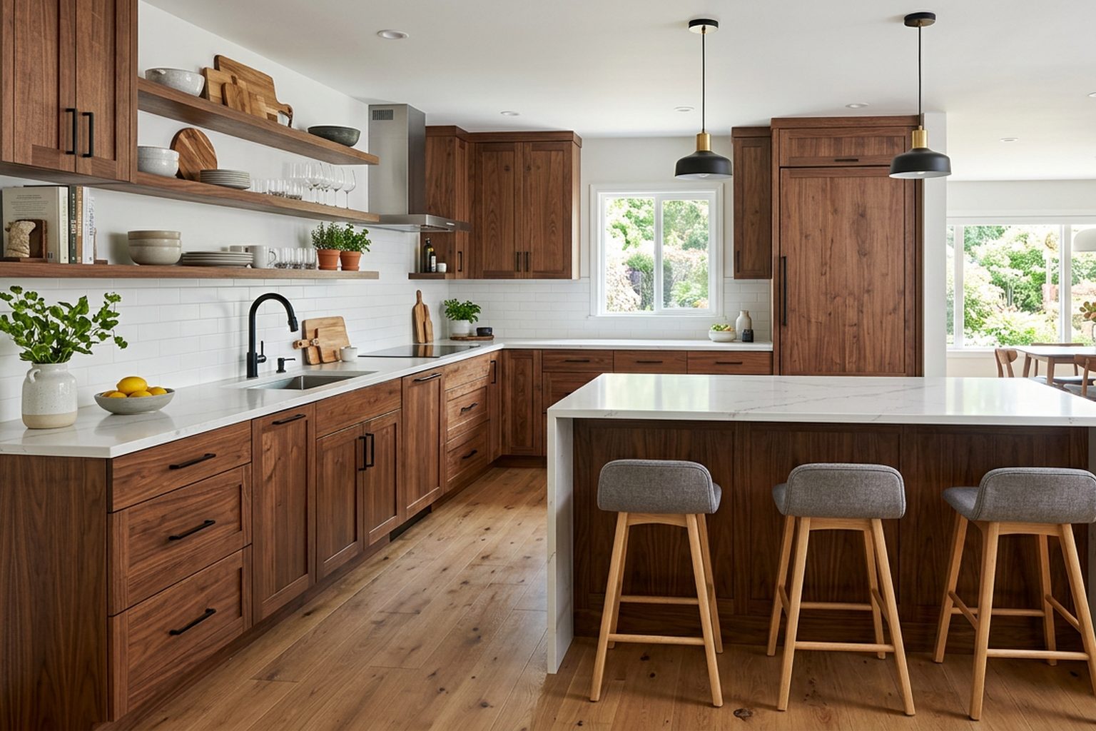 Fairhaven Farmhouse Walnut Shaker kitchen cabinets
